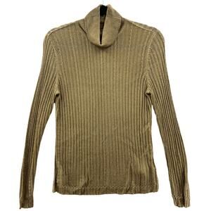 Peter Nygard Womens Pullover Sweater Gold Metallic Long Sleeves Turtleneck M
